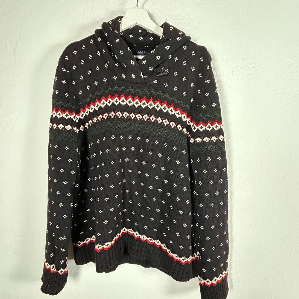 Vintage Chaps Ralph Lauren Womens Black Cotton Fair Isle Ski Knit Sweater XL